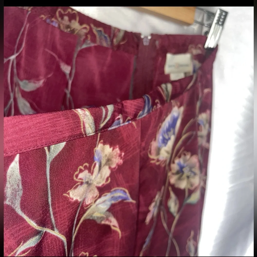 Wine Red Whimsigoth Botanical Floral Print Aline Midi Skirt Size 14